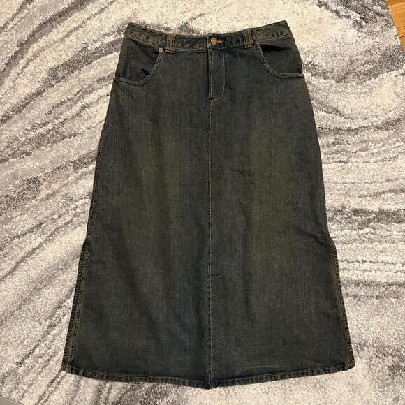 Dark denim midi maxi skirt side slit Y2K 90s fits like size medium by Lee - Picture 5 of 8